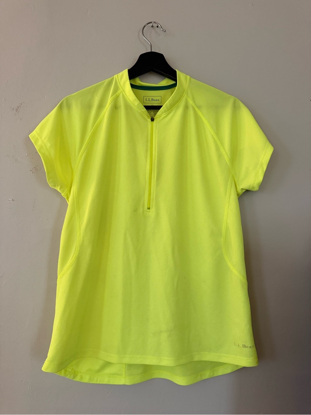 L.L.Bean Neon Yellow Short Sleeve Half-Zip Cycling